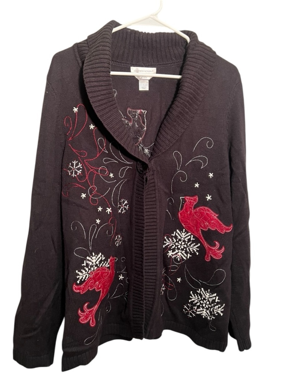 Christopher & Banks Women's Size Large Cardigan Sweater Black Cardinal Snowflake